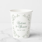 Salbeigrüne Vintage-Blumenhochzeit Pappbecher (Rückseite)
