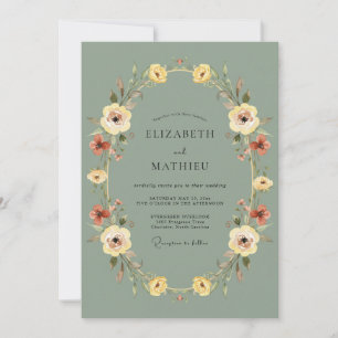 Salbeigrüne Vintage-Botanical-Hochzeit Einladung