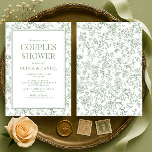 Salbeigrüne Vintage-Französische Blumen-Hochzeitss Einladung