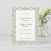 Salbeigrüne Vintage-Gartenhochzeit Save The Date (Stehend Vorderseite)