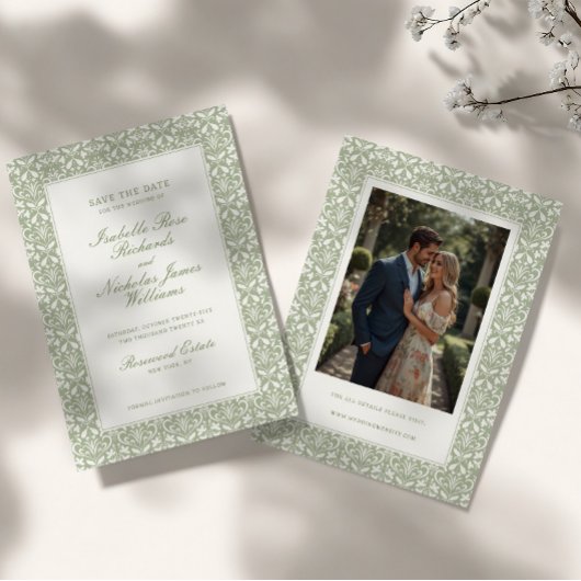 Salbeigrüne Vintage-Gartenhochzeit Save The Date