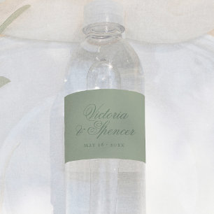 Salbeigrüne Vintage-Kalligrafie-Hochzeit Wasserflaschenetikett