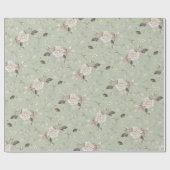 Salbeigrüne Vintage-Rosen-Blumen Geschenkpapier (Flach)