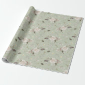 Salbeigrüne Vintage-Rosen-Blumen Geschenkpapier (Ungerollt)