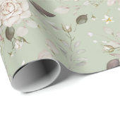 Salbeigrüne Vintage-Rosen-Blumen Geschenkpapier (Rolleneckpunkt)
