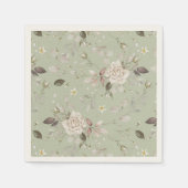 Salbeigrüne Vintage-Rosen-Blumen Serviette (Vorderseite)