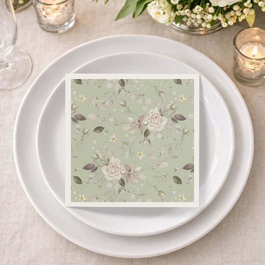 Salbeigrüne Vintage-Rosen-Blumen Serviette