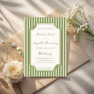 Salbeigrüne Vintage-Streifen-Hochzeit Einladung