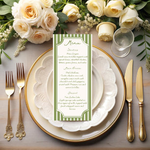 Salbeigrüne Vintage-Streifen-Hochzeit Menükarte
