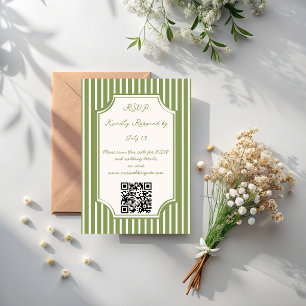 Salbeigrüne Vintage-Streifen Hochzeit QR RSVP Karte