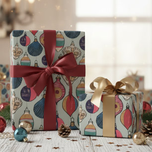 Salbeigrüne Vintage-Weihnachtsornamente Muster Geschenkpapier