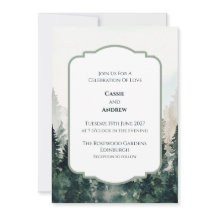 Salbeigrüne Wald Art Deco Hochzeitseinladung