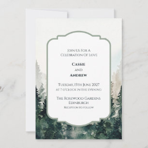 Salbeigrüne Wald Art Deco Hochzeitseinladung Einladung