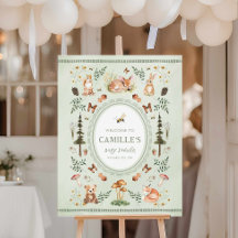 Salbeigrüne Wald-Baby-Party-Willkommensschild