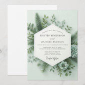 Salbeigrüne Waldflora-Hochzeit Einladung (Vorne/Hinten)