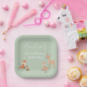 Salbeigrüne Waldtier-Baby-Party Pappteller (Party)