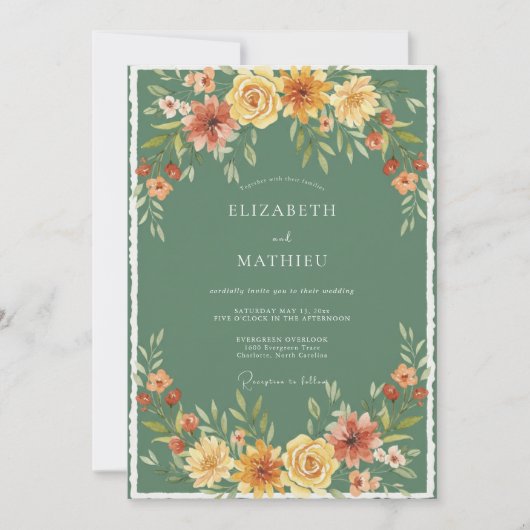 Salbeigrüne warme Hochzeitsernte Einladung (Vorderseite)