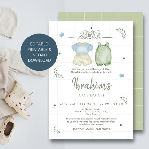 Salbeigrüne Wasserfarbe Baby Boy Aqeeqah Einladung