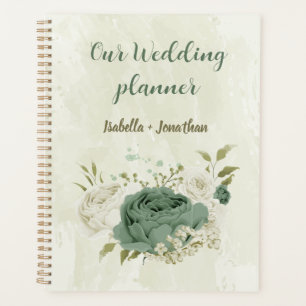 Salbeigrüne weiße Blumen Hochzeit Planer