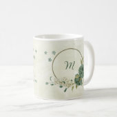 salbeigrüne weiße Blumen Kaffeetasse (VorderseiteRechts)