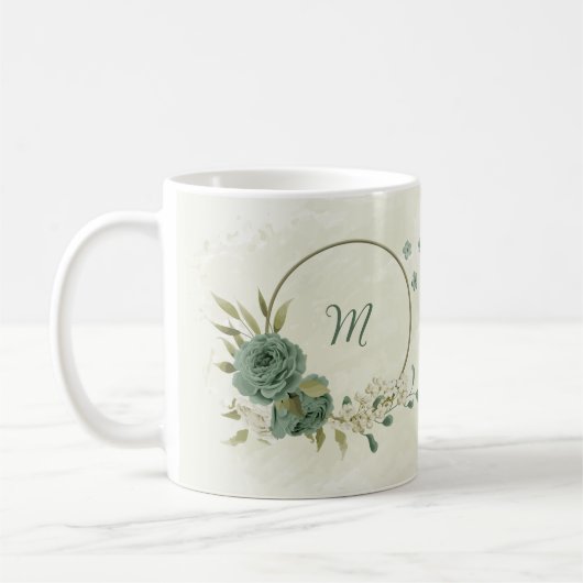 salbeigrüne weiße Blumen Kaffeetasse (Links)