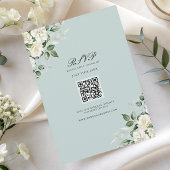 Salbeigrüne weiße Blumen-Skript-QR-Code-Hochzeit Einladung