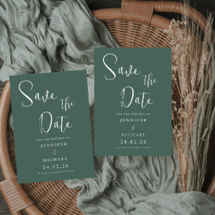 Salbeigrüne Weiße Einfache Moderne Hochzeit Save The Date