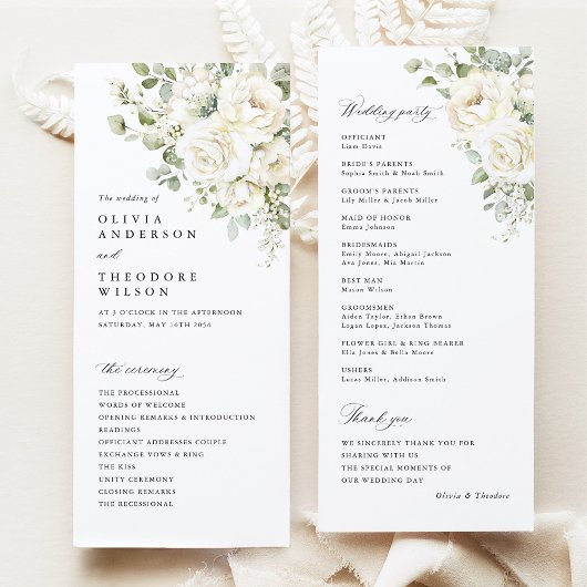 Salbeigrüne Weiße Florale Elegante Hochzeitszeremo Programm