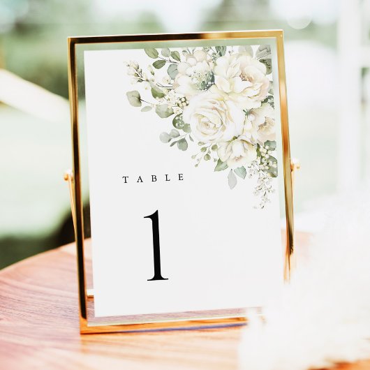 Salbeigrüne weiße florale Hochzeitstischnummern