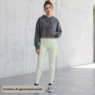 Salbeigrüne weiße geometrische Chevron-Zickzack-St Leggings