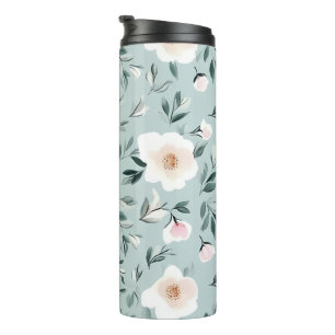 Salbeigrüne weiße Pfingstrosen floral Thermosbecher