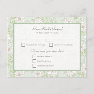 Salbeigrüne Weiße Rosen Hochzeit RSVP Antwort Feiertagspostkarte