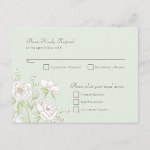 Salbeigrüne Weiße Rosen Hochzeit RSVP Antwort Feiertagspostkarte