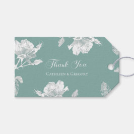 Salbeigrüne weiße Rosen Linienkunst Danke Hochzeit Geschenkanhänger