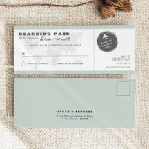 Salbeigrüne Weltkarte Boarding Pass RSVP Karte