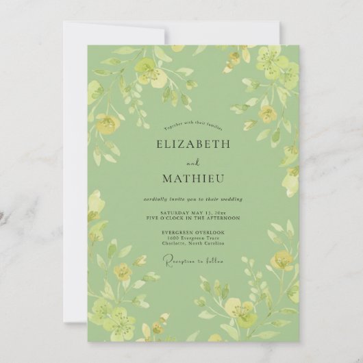 Salbeigrüne Whimsical-Botanical-Hochzeit Einladung (Vorderseite)