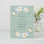 Salbeigrüne Whimsical Florale Hochzeit Einladung (Stehend Vorderseite)