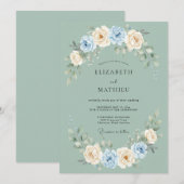 Salbeigrüne Whimsical Florale Hochzeit Einladung (Vorne/Hinten)