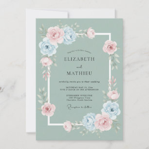 Salbeigrüne Whimsical-Rosen-Hochzeit Einladung