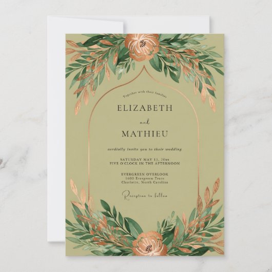 Salbeigrüne Whimsical Rustikale Hochzeit Einladung (Vorderseite)