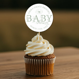 Salbeigrüne Wildblumen-Baby-Party Runder Aufkleber