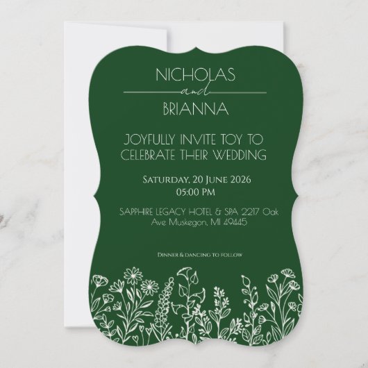 Salbeigrüne Wildblumen Boho-Hochzeit Einladung (Vorderseite)