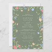 Salbeigrüne Wildblumen Boho Hochzeit Einladung (Vorderseite)