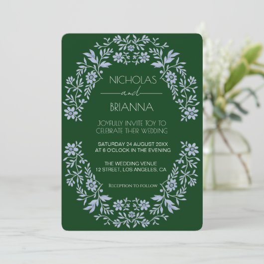 Salbeigrüne Wildblumen-Boho-Hochzeitseinladung Einladung (Stehend Vorderseite)