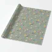 Salbeigrüne Wildblumen Boho Rustikaler Frühlingsga Geschenkpapier (Ungerollt)