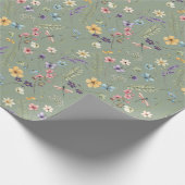 Salbeigrüne Wildblumen Boho Rustikaler Frühlingsga Geschenkpapier (Ecke)