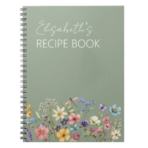 Salbeigrüne Wildblumen Brautparty Rezeptbuch Notizblock