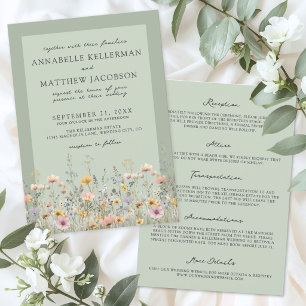Salbeigrüne Wildblumen-Hochzeit Alles in Einem Einladung