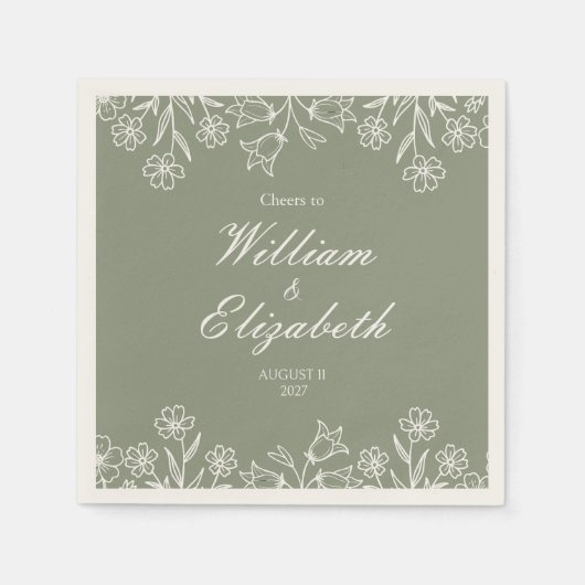 Salbeigrüne Wildblumen-Hochzeit Serviette (Vorderseite)