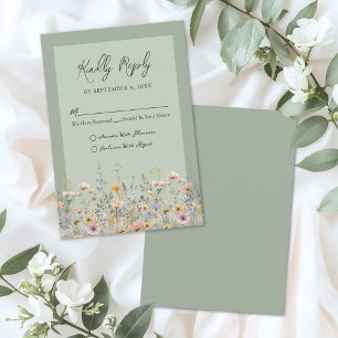Salbeigrüne Wildblumen-Hochzeits-RSVP RSVP Karte
